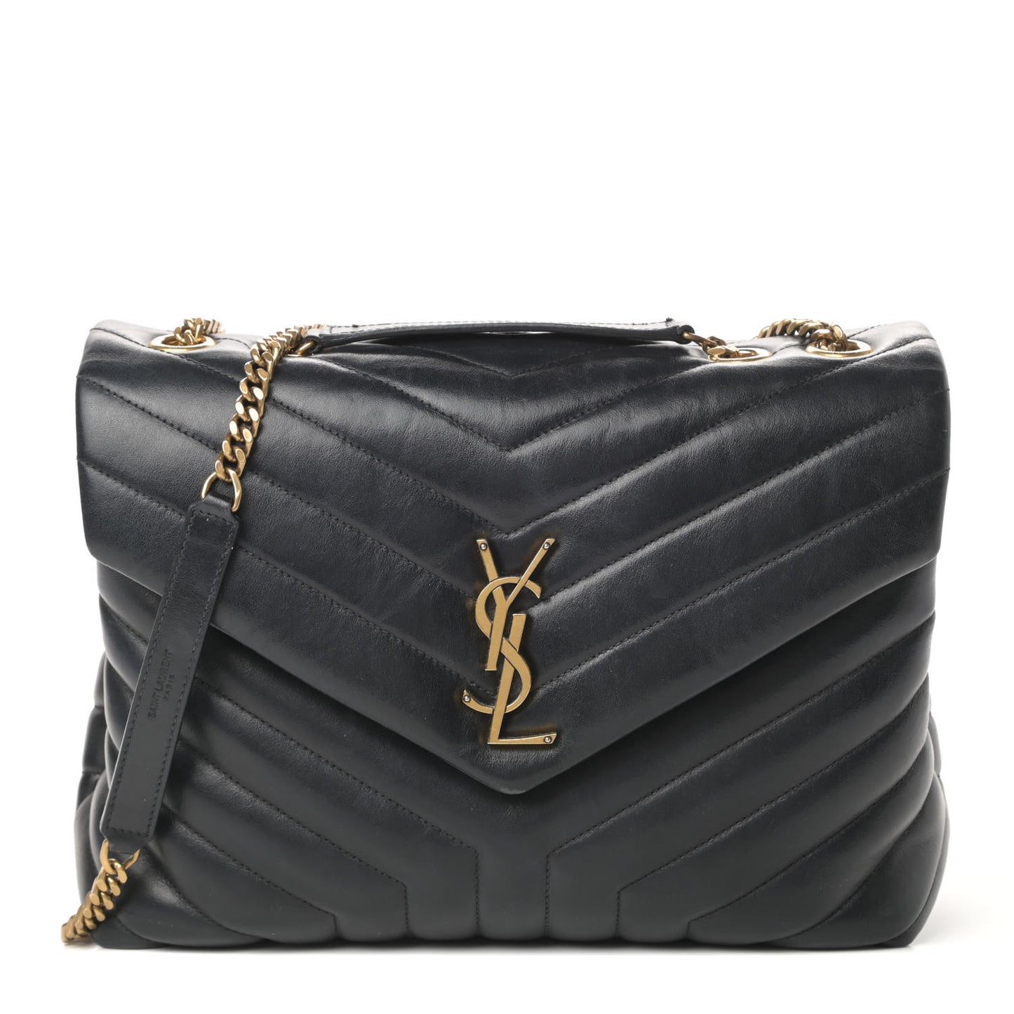 Calfskin Y Quilted Monogram Medium Loulou Chain Satchel Black
