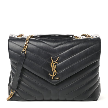 Saint Laurent Calfskin Y Quilted Monogram Medium Loulou Chain Satchel Black 1 of 17