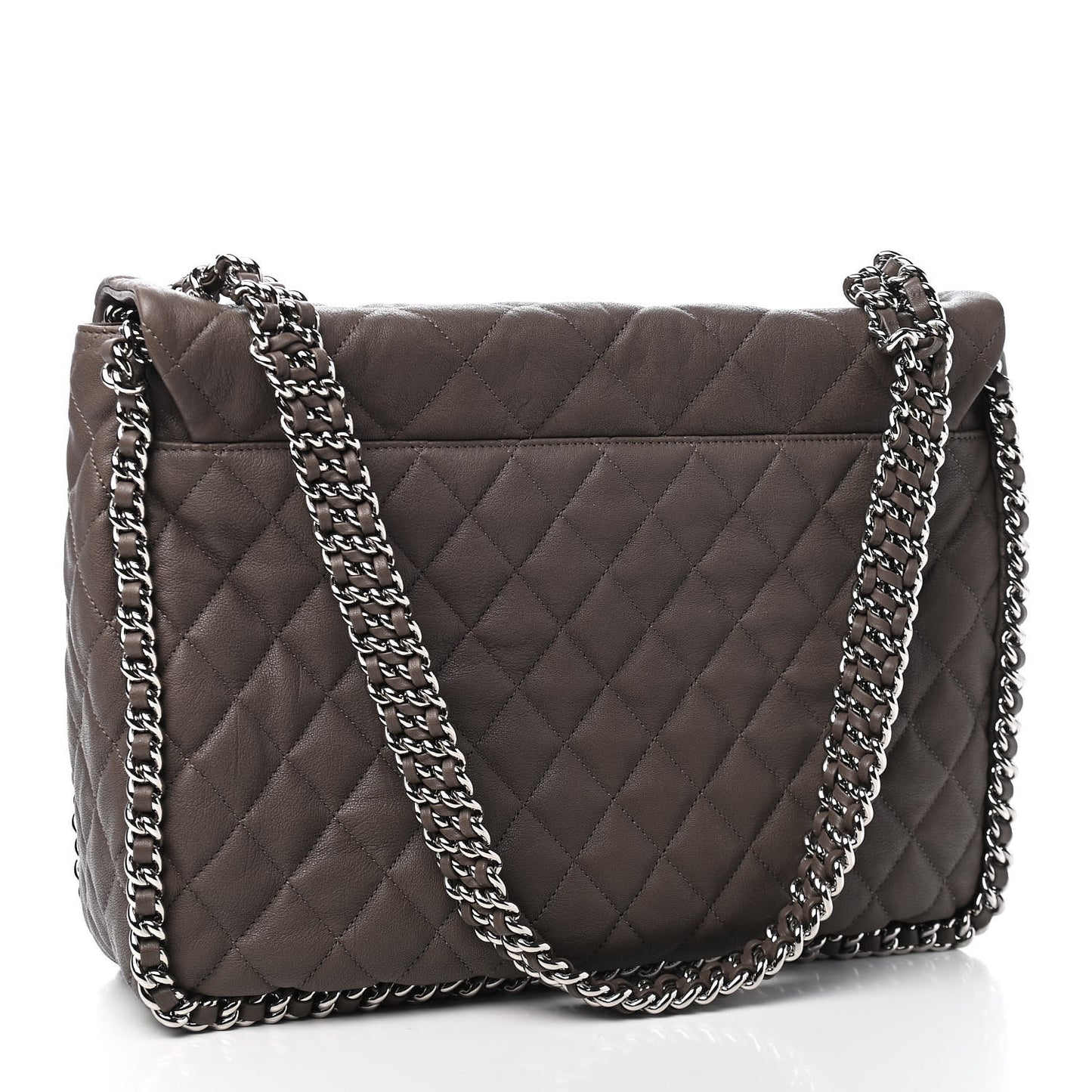 Washed Lambskin Quilted Chain Around Maxi Flap Brown
