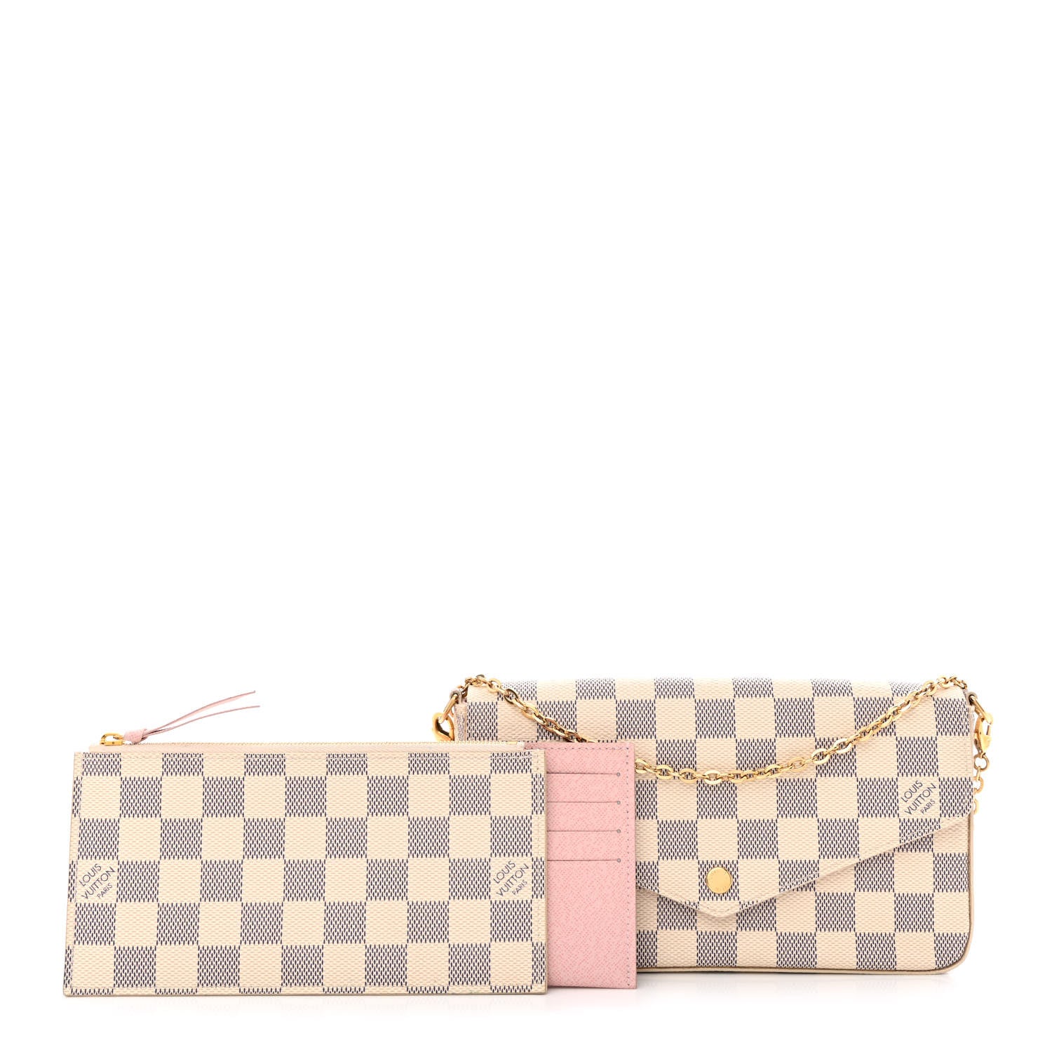 Louis Vuitton Damier Azur Pochette Felicie Chain Wallet Rose Ballerine 1 of 14