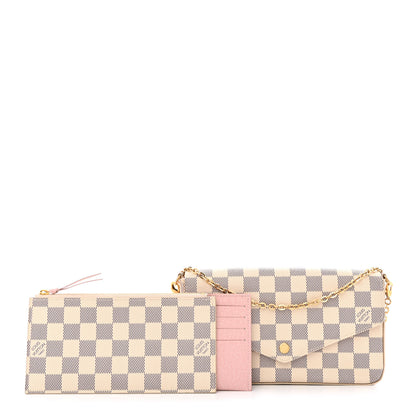Louis Vuitton Damier Azur Pochette Felicie Chain Wallet Rose Ballerine 1 of 14