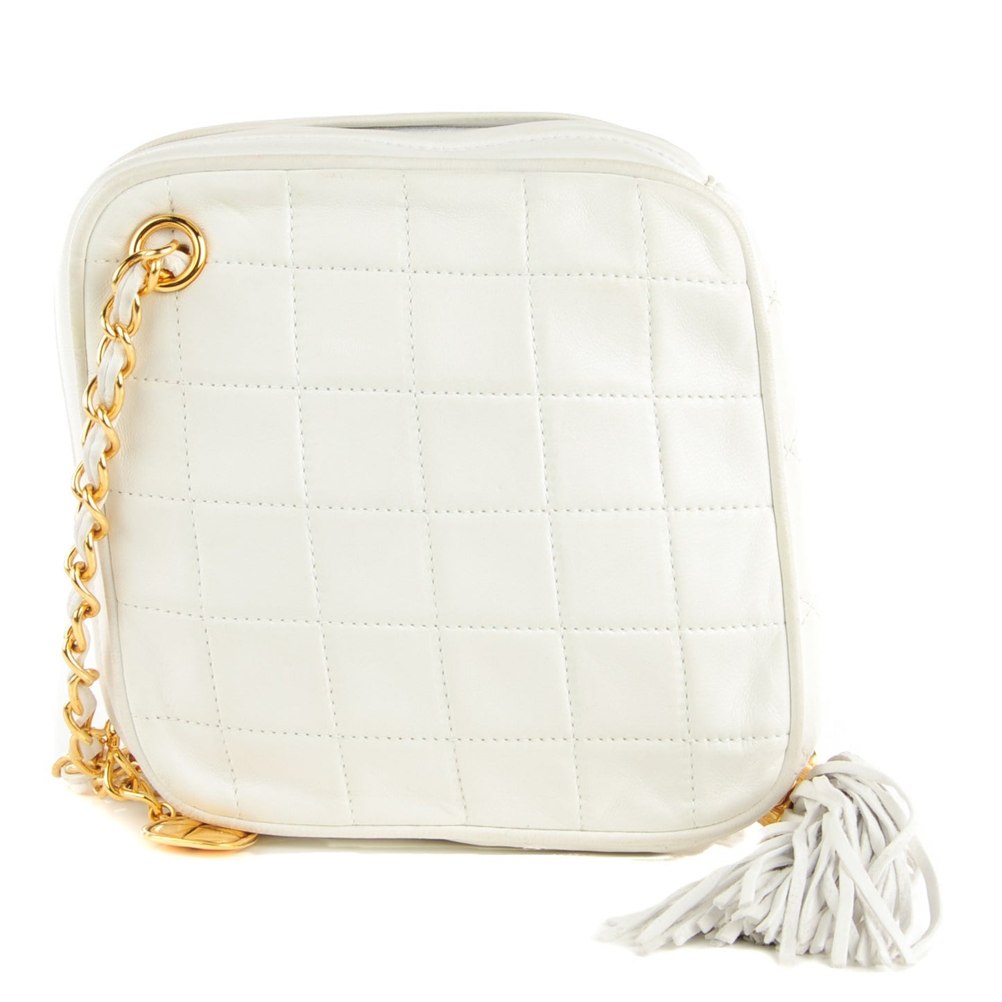 Lambskin Quilted Tassel Clutch White