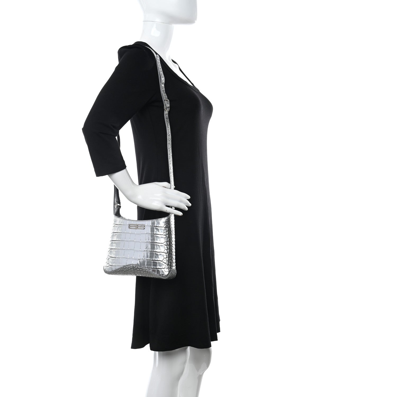 Balenciaga Metallic Super Supple Calfskin Crocodile Embossed Small XX Bag Silver 2 of 9