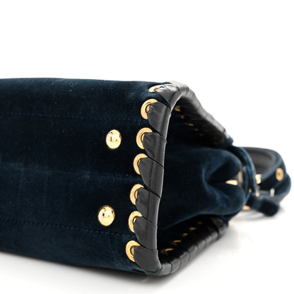 Fendi Velvet Vitello Seta Lace Up Mini Peekaboo Iconic Satchel Blue 11 of 11