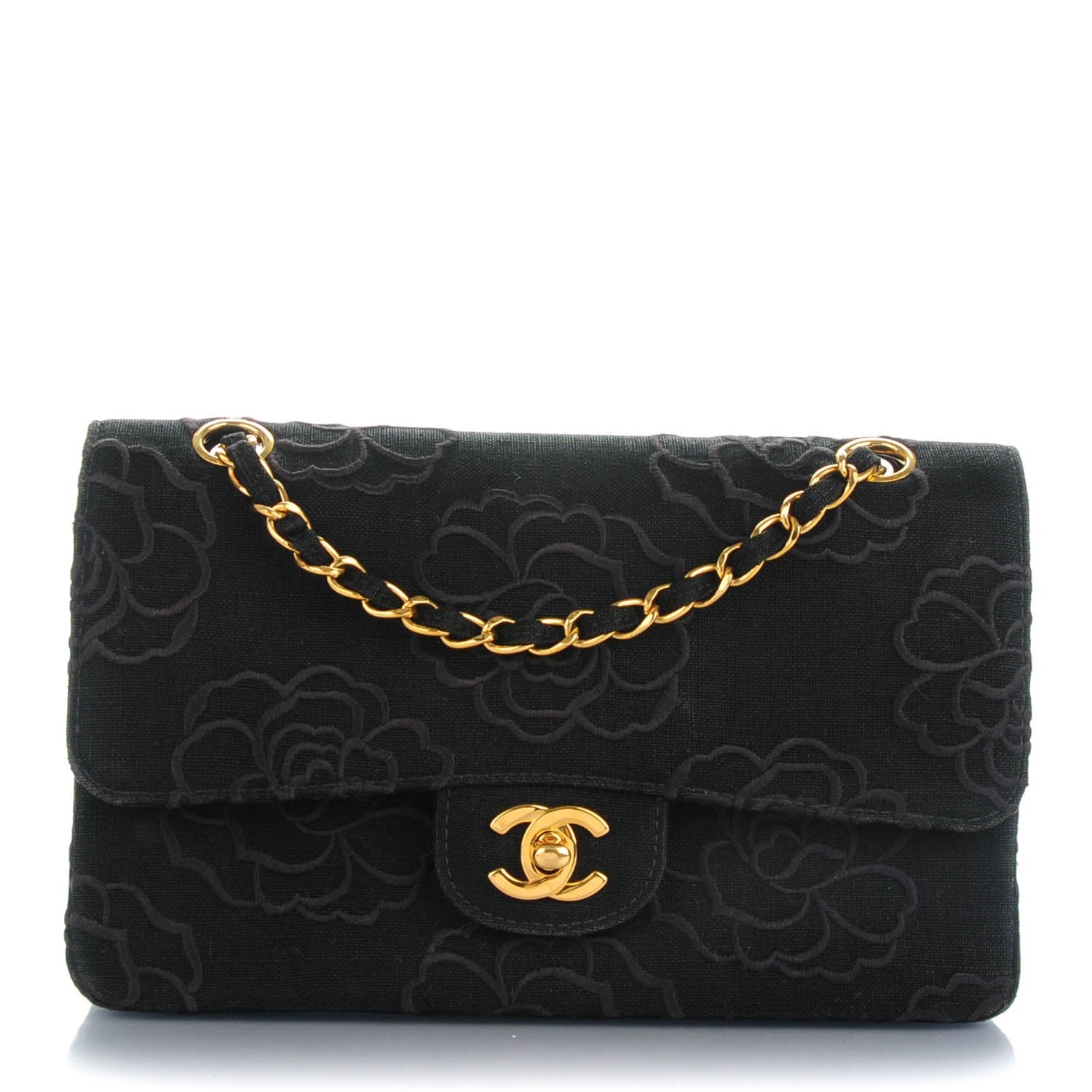 Chanel Canvas Camellia Embroidered Small Double Flap Black 1 of 9