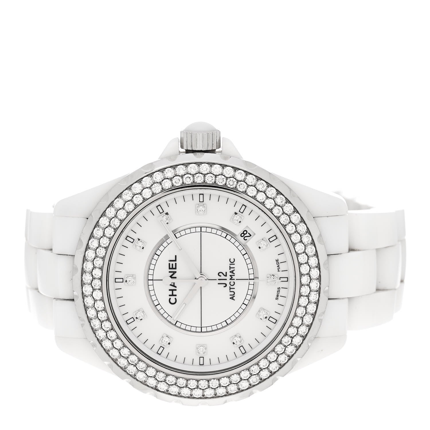 Chanel Stainless Steel Ceramic Diamond Pave Bezel 42mm J12 Automatic Watch White 2 of 5