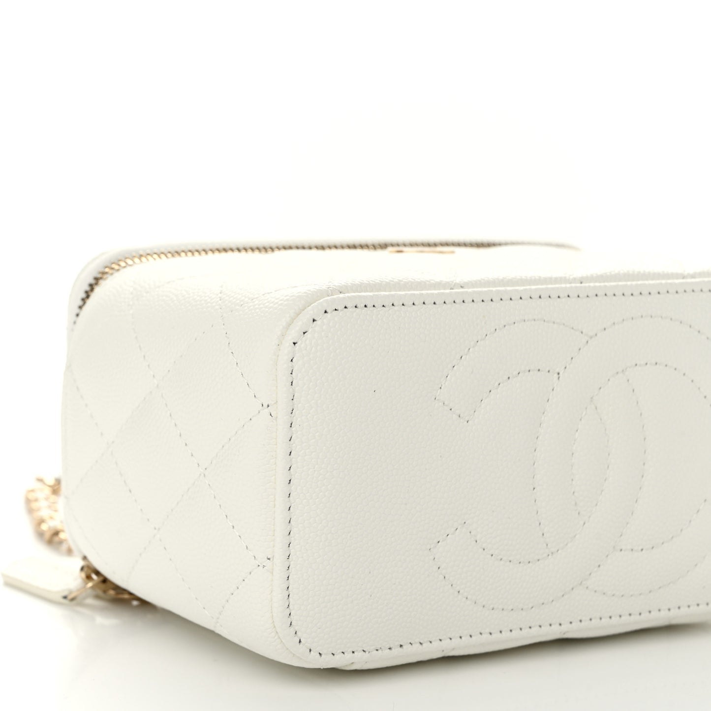 Caviar Quilted Small Vanity Case With Chain White