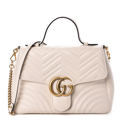 Gucci Calfskin Matelasse Medium GG Marmont Top Handle Shoulder Bag Mystic White 1 of 9