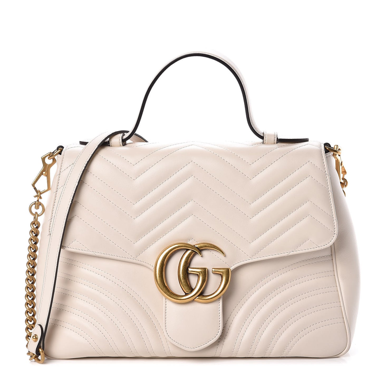 Calfskin Matelasse Medium GG Marmont Top Handle Shoulder Bag Mystic White