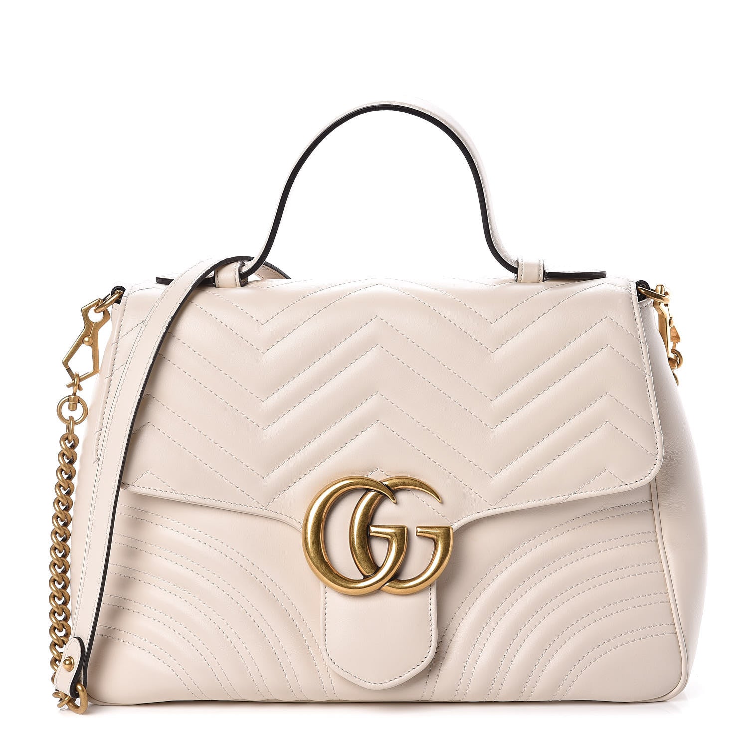 Gucci Calfskin Matelasse Medium GG Marmont Top Handle Shoulder Bag Mystic White 1 of 9