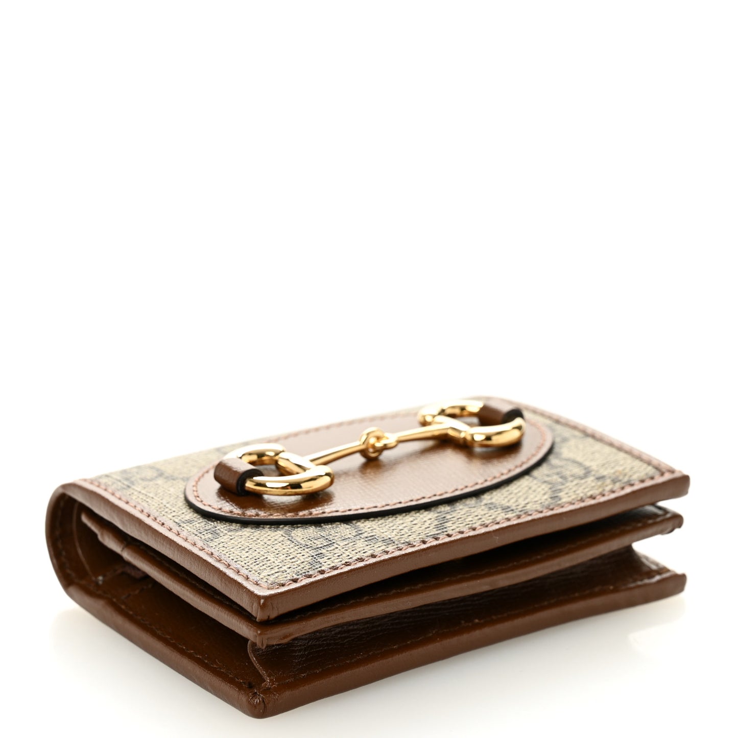 GG Supreme Monogram Horsebit 1955 Card Case Wallet Beige Ebony Brown Sugar