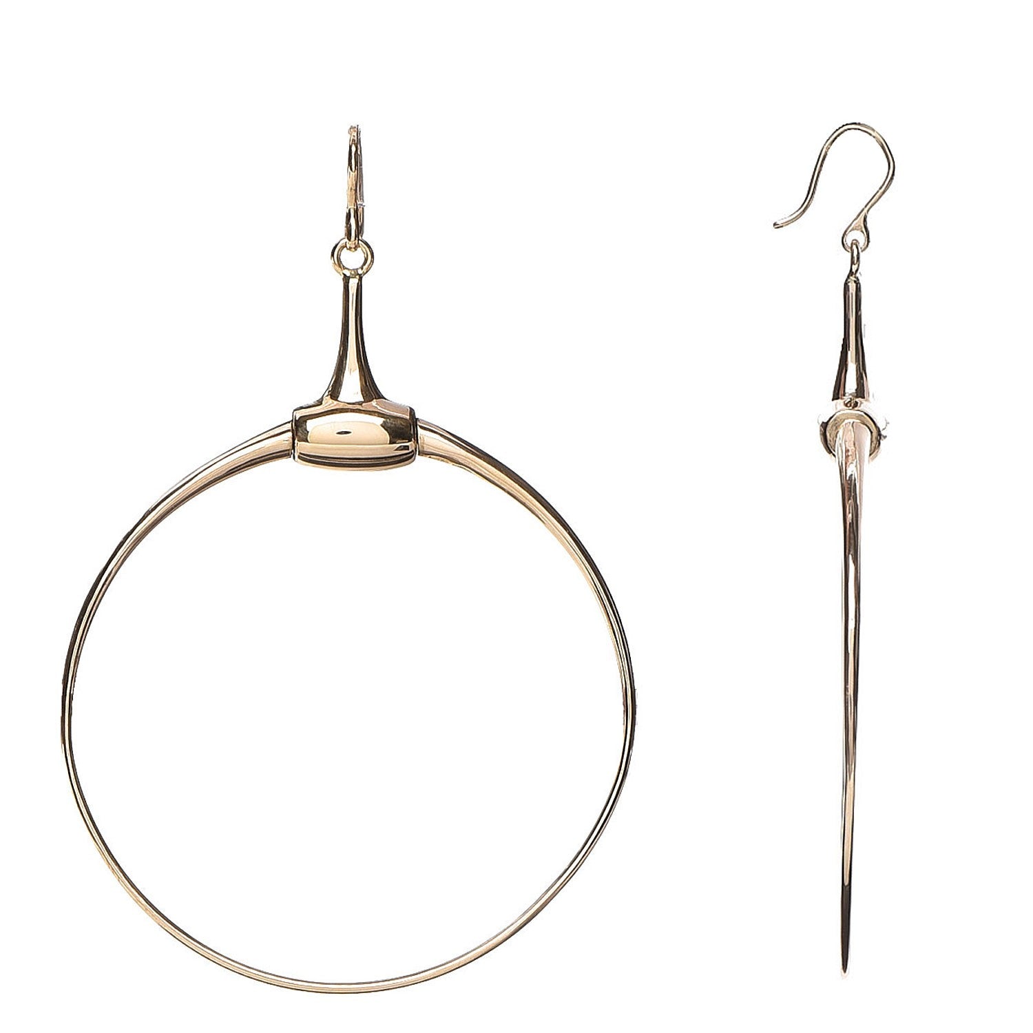 Gucci 18K Yellow Gold Horsebit Drop Hoop Earrings 1 of 4