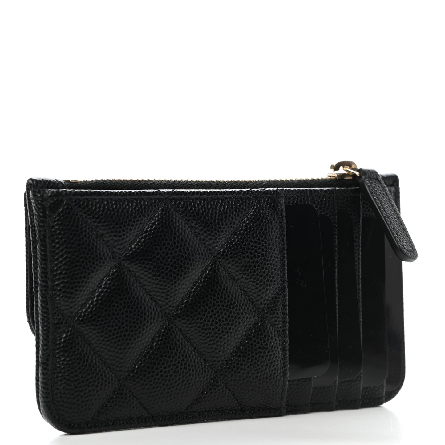 Caviar Quilted Flap Zip Card Holder Black