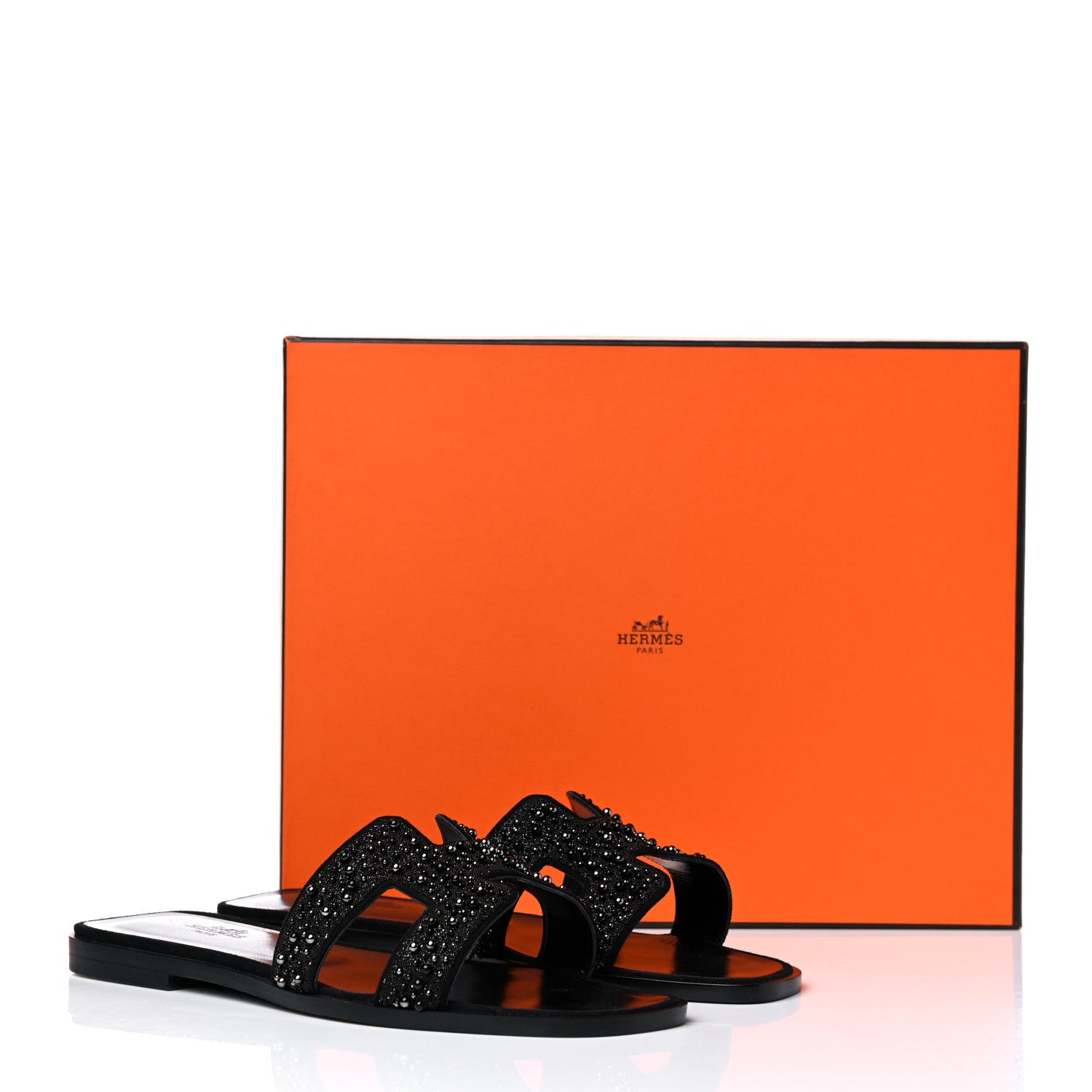 Hermes Goatskin Crystal Oran Sandals 37 Black 10 of 10