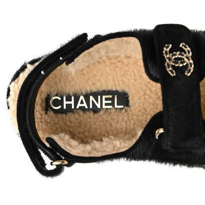 Chanel Calfskin Hair Suede Shearling Dad Sandals 39 Black 7 of 8