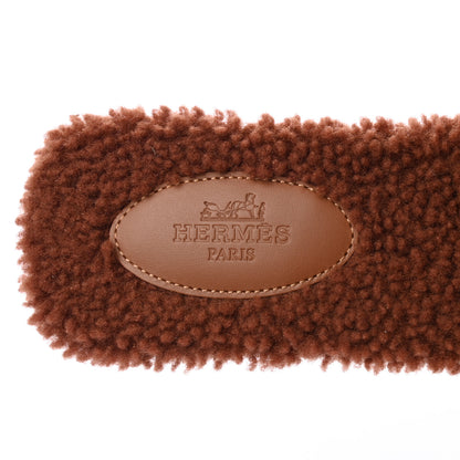 Hermes Woolskin Oran Sandals 37.5 Cognac 6 of 9