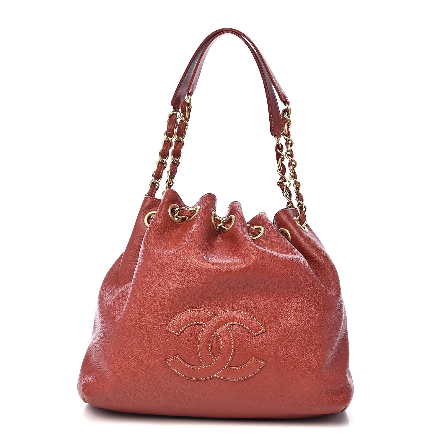 Chanel Grained Calfskin CC Drawstring Bucket Bag Red 3 of 11