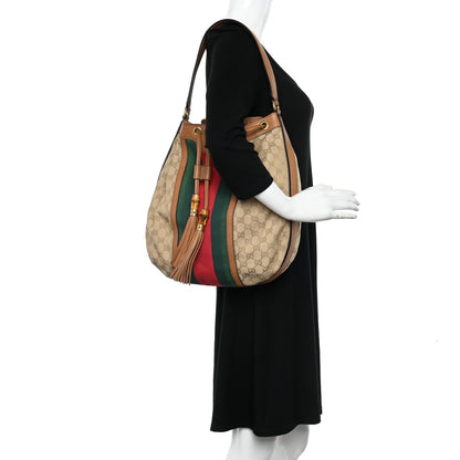 Gucci Monogram Web Rania Drawstring Shoulder Bag Sand 2 of 9