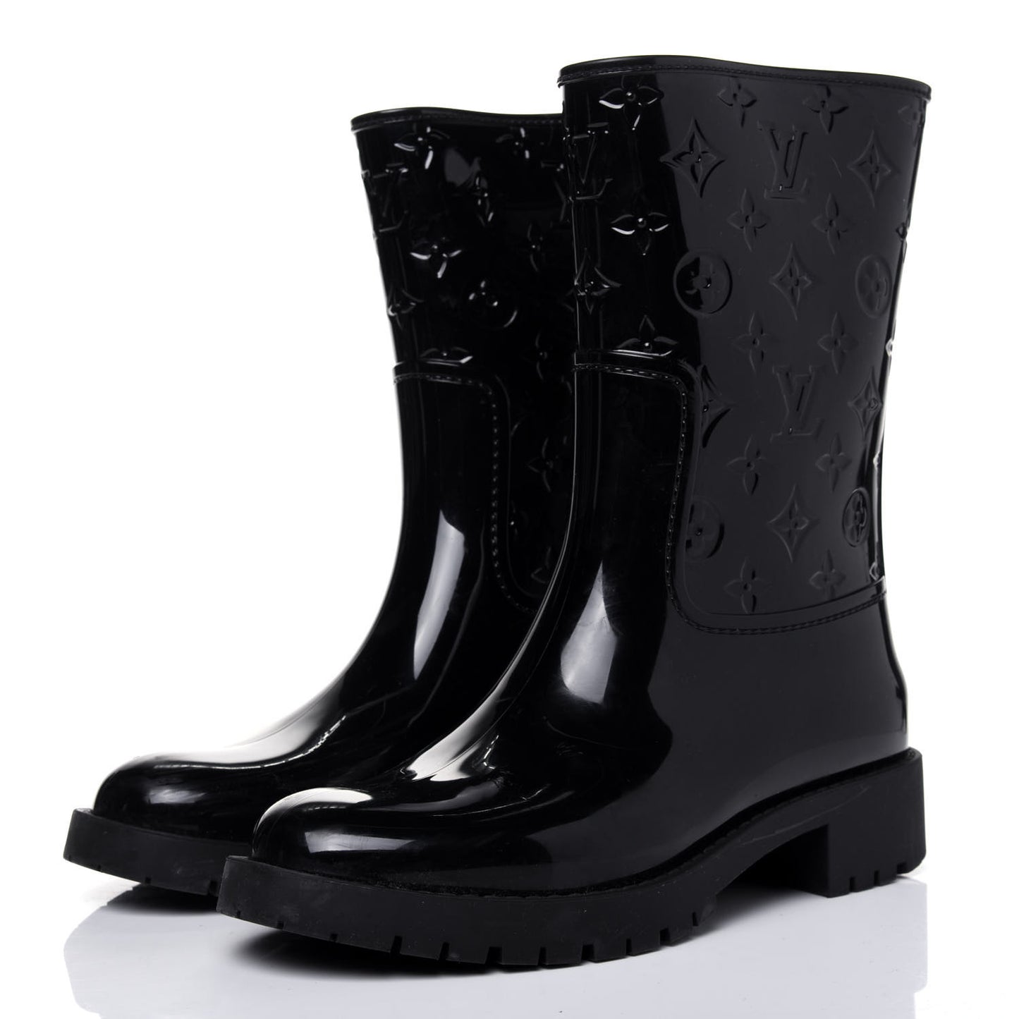 Rubber Embossed Monogram Drops Flat Half Boots 39 Black