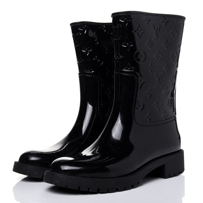 Louis Vuitton Rubber Embossed Monogram Drops Flat Half Boots 39 Black 3 of 13