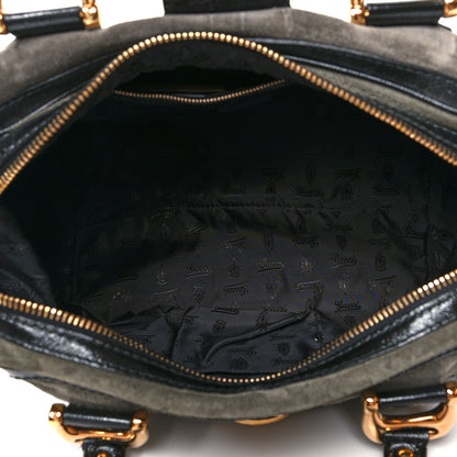 Gucci Suede Patent Calfskin Aviatrix Medium Boston Black Grey 10 of 13