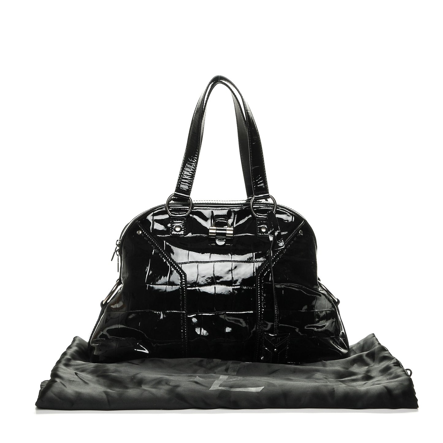 Crocodile Embossed Patent Calfskin Large Muse Black