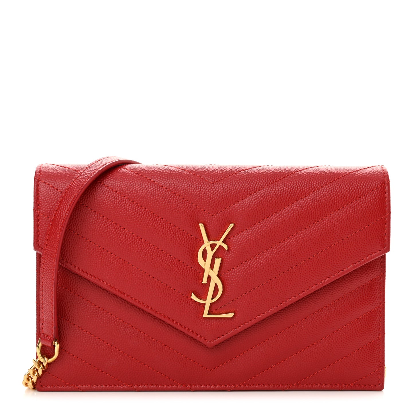 Grain De Poudre Matelasse Chevron Monogram Envelope Chain Wallet  New Red