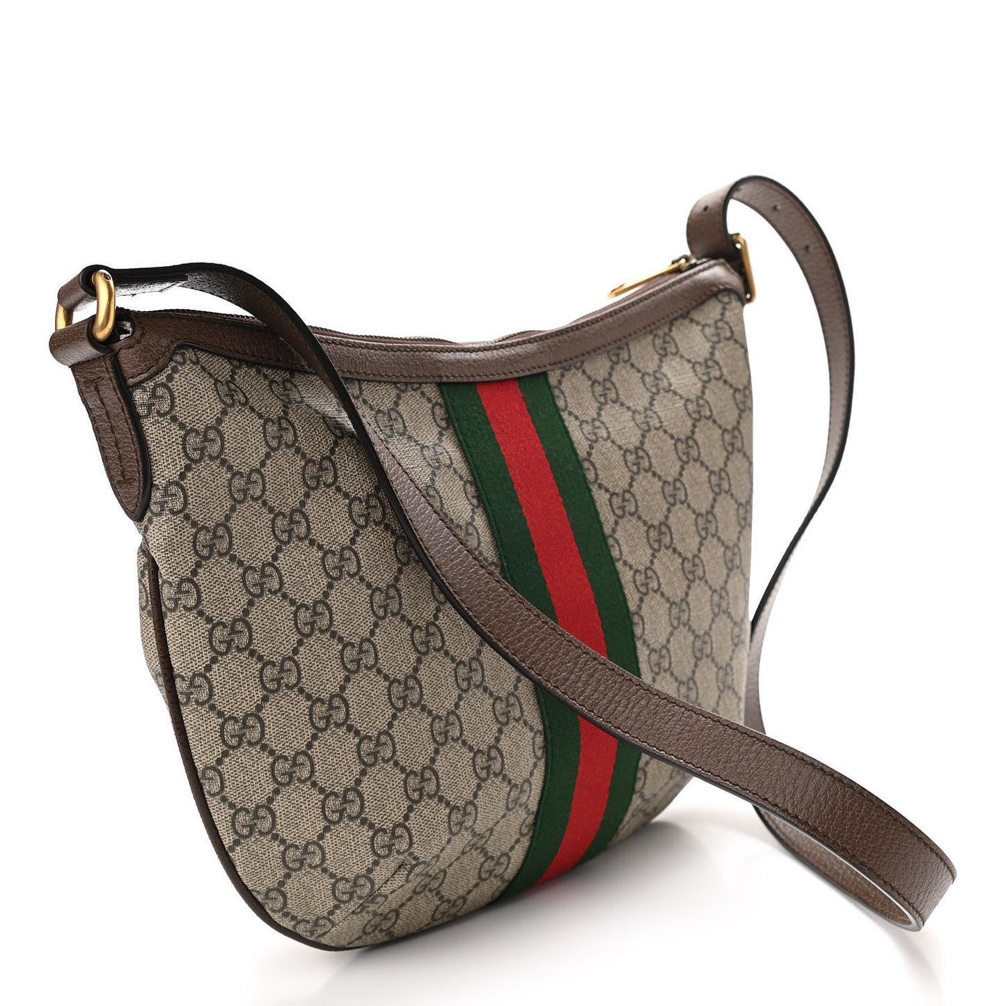 GG Supreme Monogram Web Small Ophidia Half Moon Hobo Brown