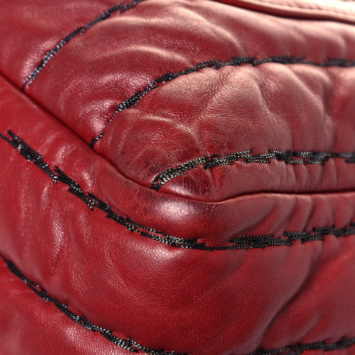 Lambskin Vertical Stitch Jumbo Single Flap Dark Red