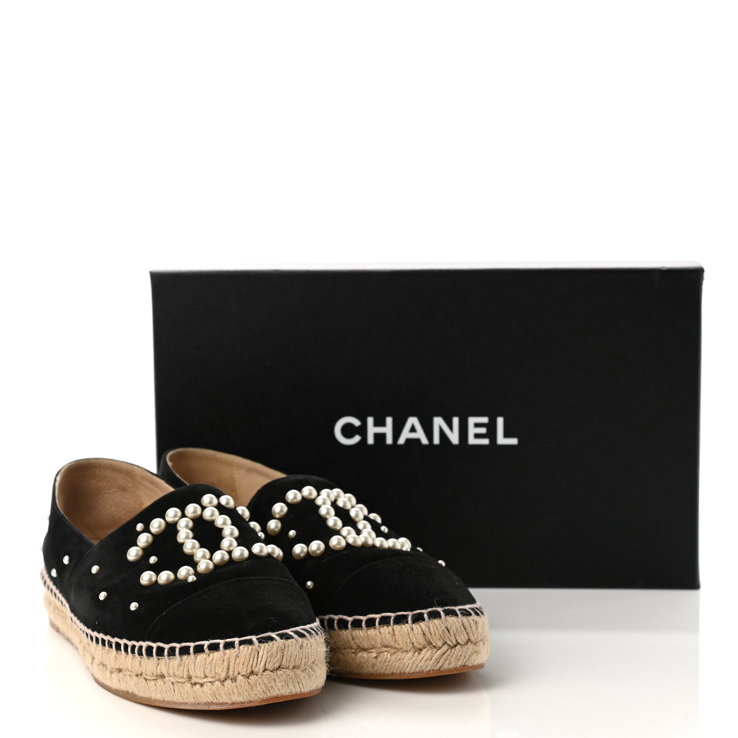 Chanel Suede Pearl CC Espadrilles 39 Black 10 of 10