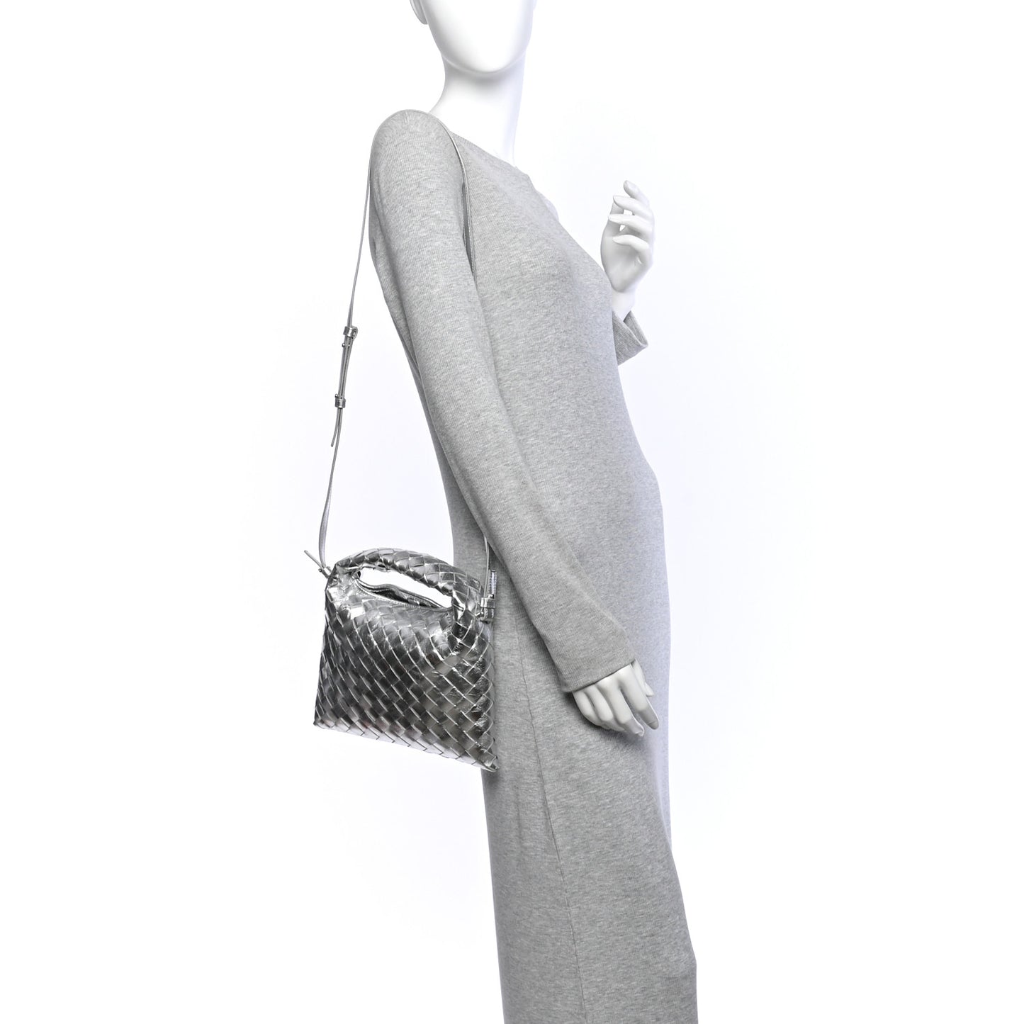 Metallic Lambskin Intrecciato Mini Hop Silver