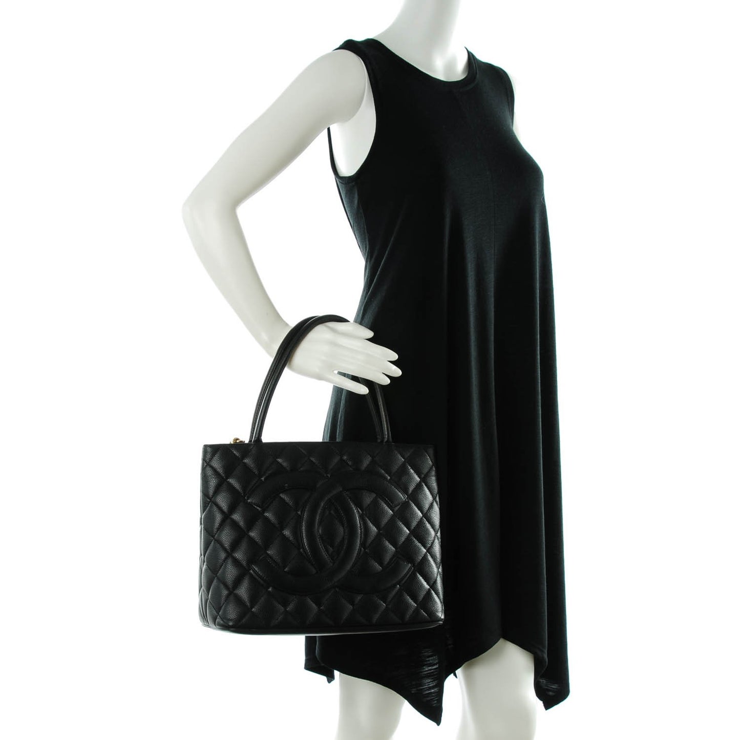 Caviar Quilted Medallion Tote Black