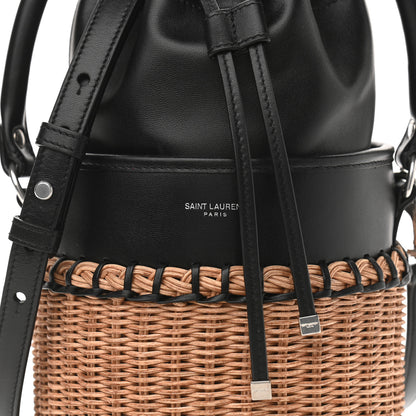 Saint Laurent Calfskin Wicker Small Bahia Bucket Bag Black 8 of 10