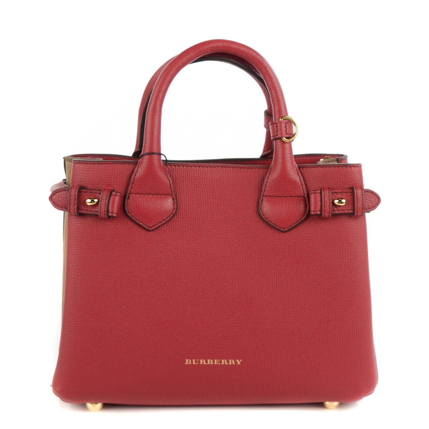 Grainy Calfskin House Check Small Banner Tote Russet Red