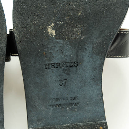 Hermes Box Calfskin Oran Sandals 37 Black 6 of 8