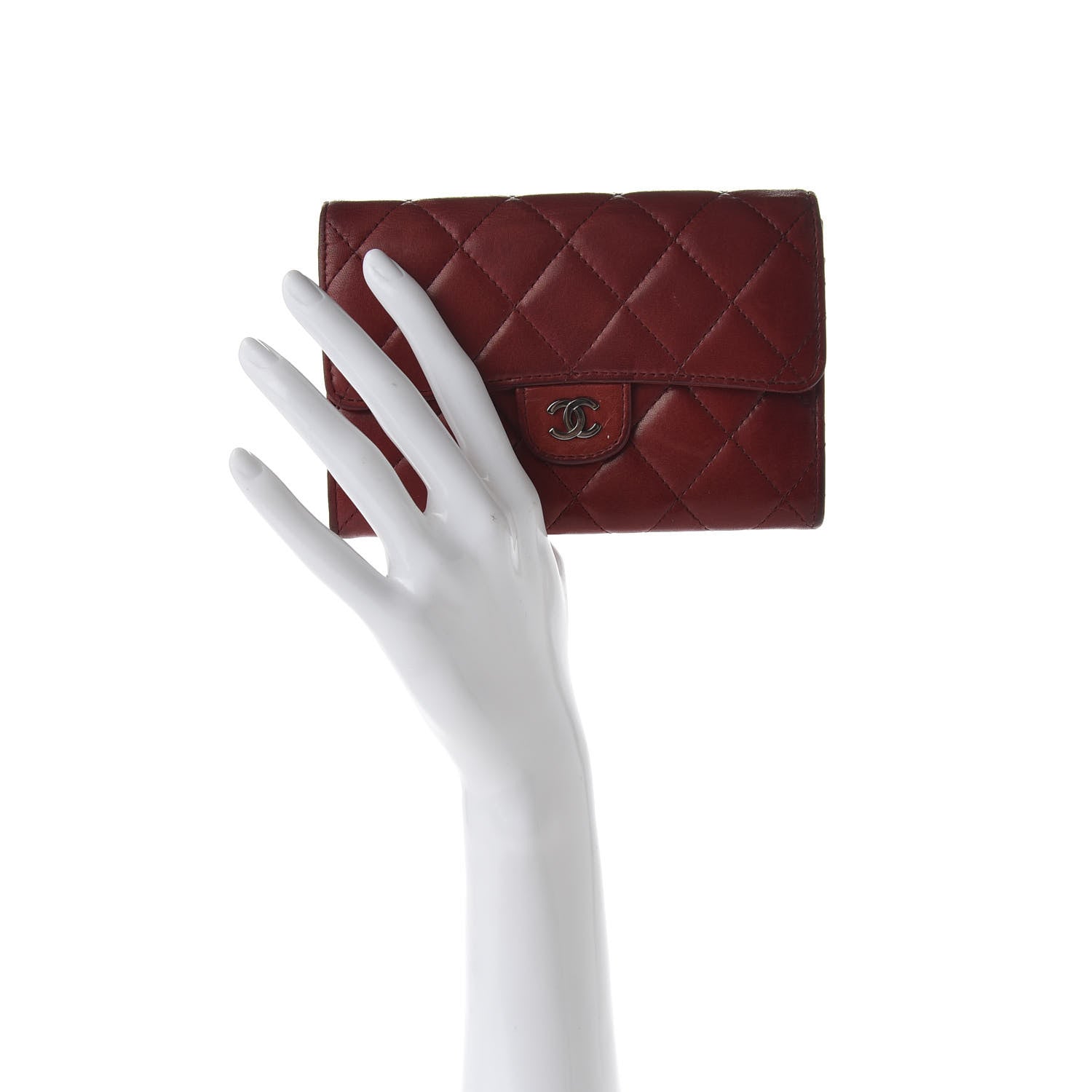 Chanel Lambskin Quilted Small Flap Wallet Dark Red 1 of 8