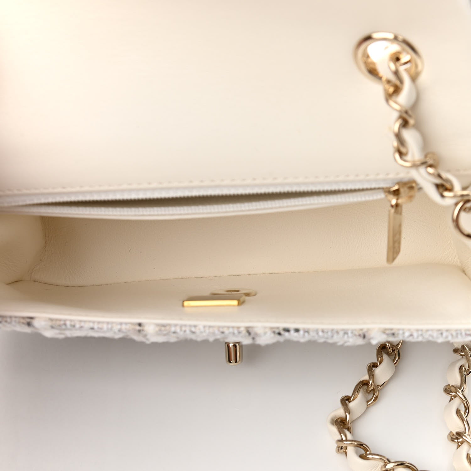 Chanel Tweed Quilted Mini Rectangular Flap White Grey 5 of 11