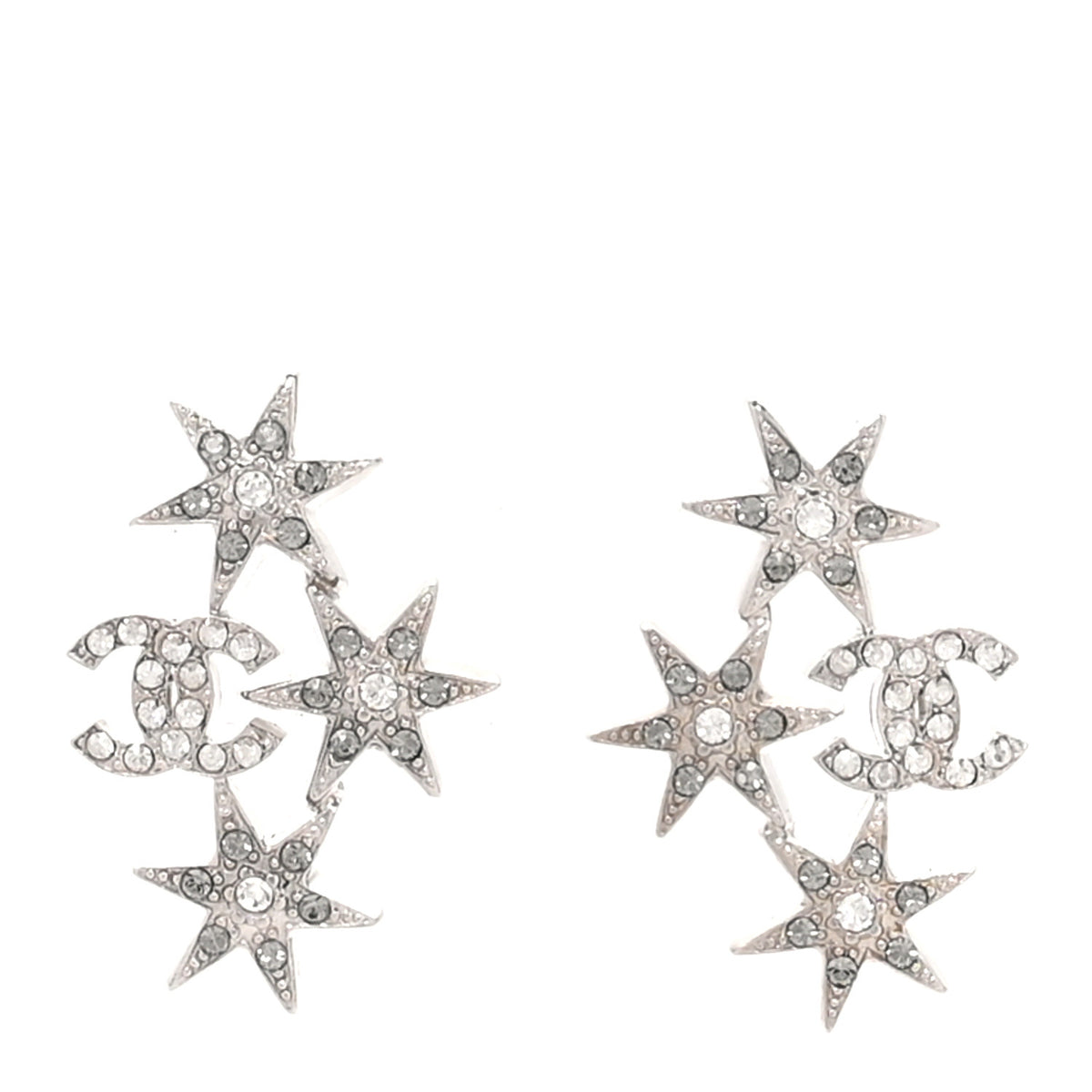 Chanel Crystal CC Star Earrings Silver 1 of 5
