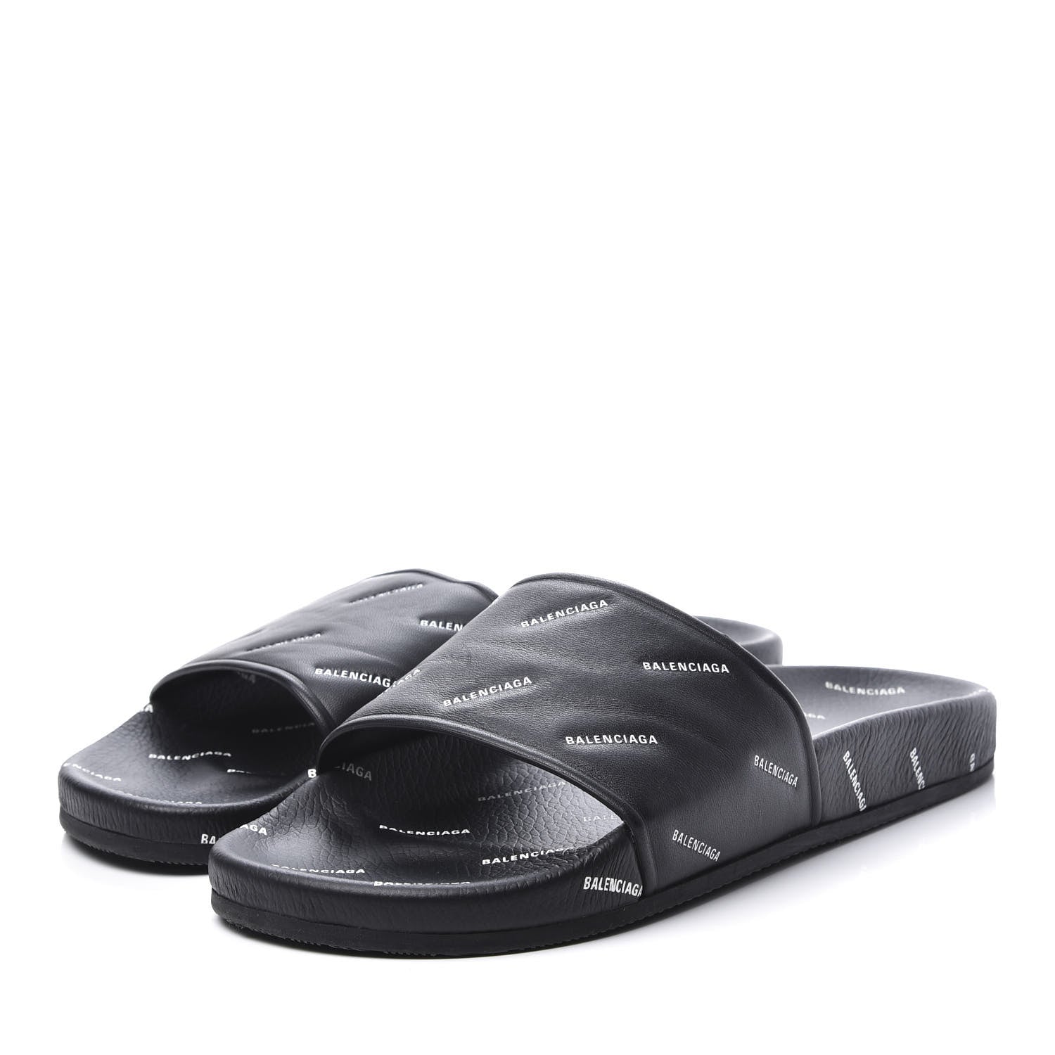 Balenciaga Nappa Allover Logo Embossed Womens Pool Slide Sandals 41 Black White 2 of 11