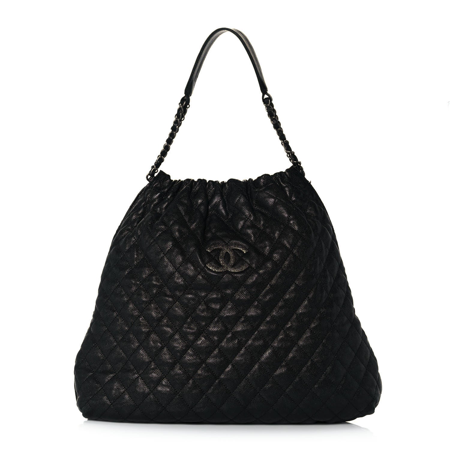 Chanel Distressed Glazed Caviar Quilted Large Elastic Tote Black 1 of 13