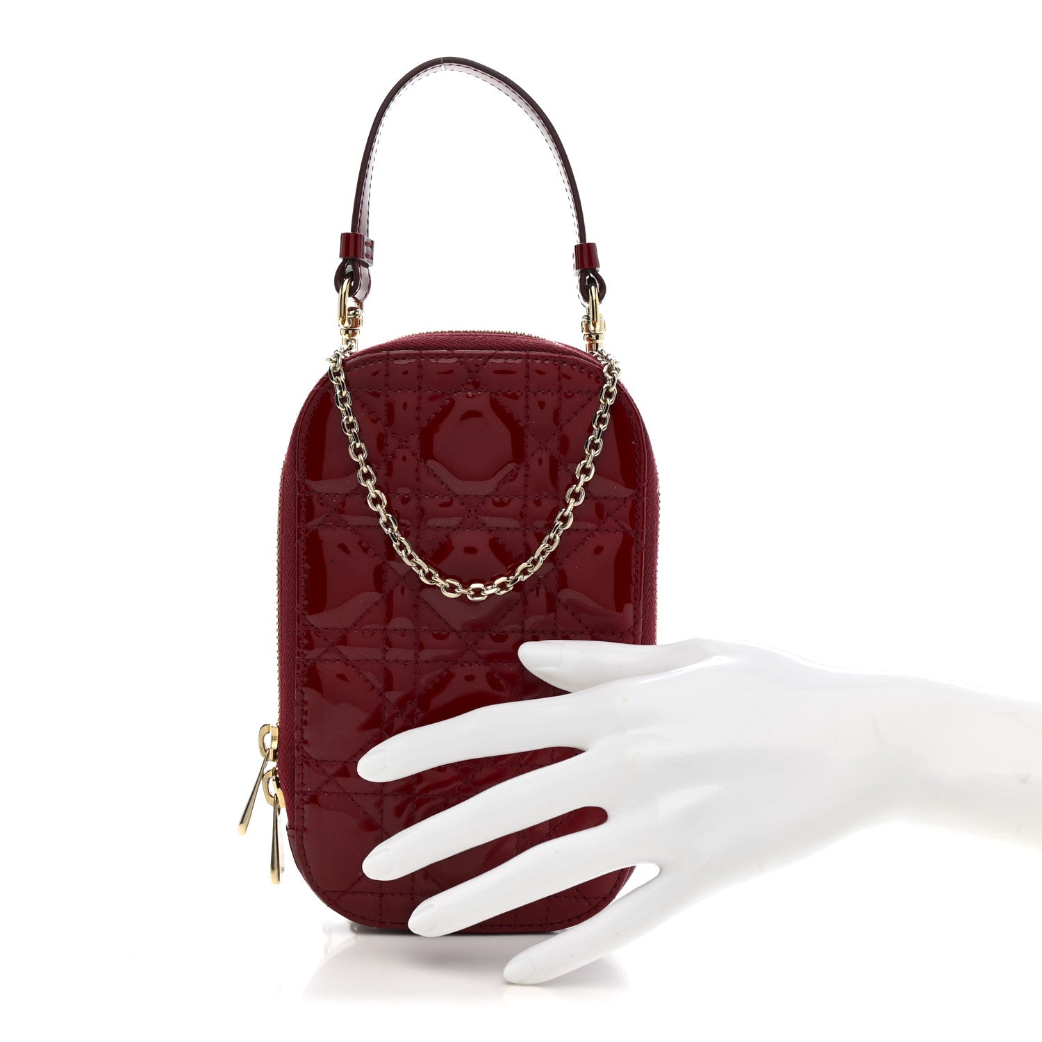 Christian Dior Patent Cannage Lady Dior Phone Holder Red 2 of 8