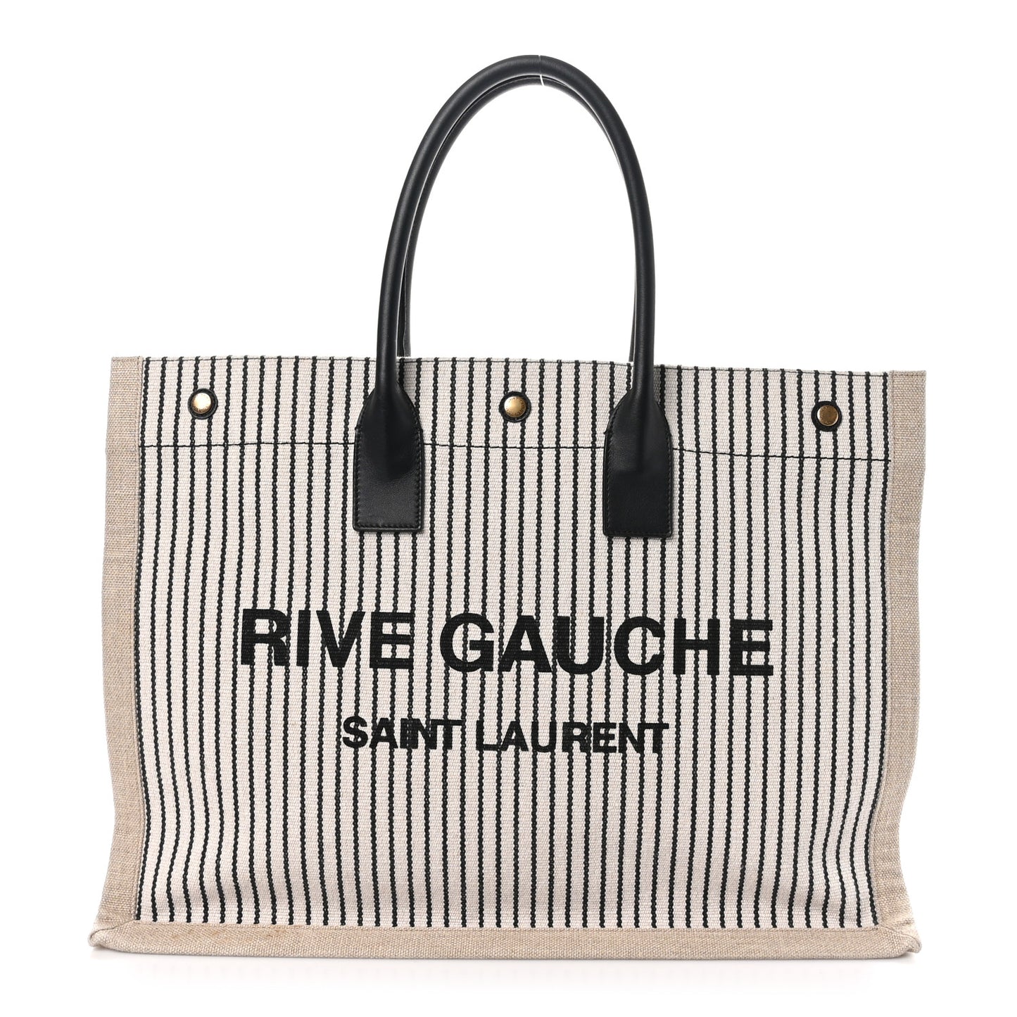 Embroidered Cotton Linen Rive Gauche Noe Tote Natural Black