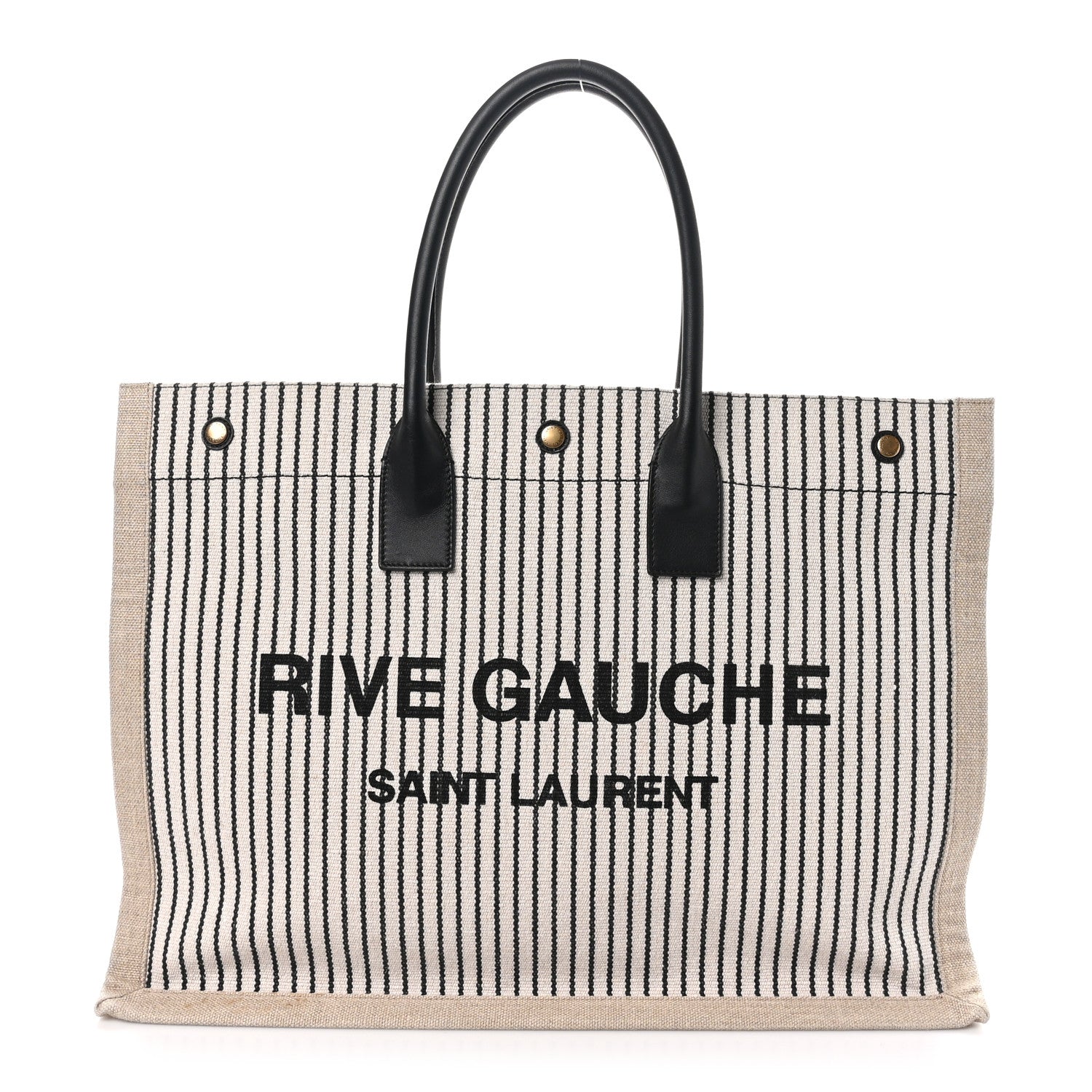 Saint Laurent Embroidered Cotton Linen Rive Gauche Noe Tote Natural Black 1 of 10