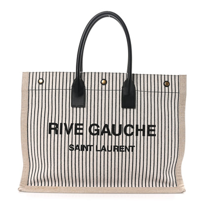 Saint Laurent Embroidered Cotton Linen Rive Gauche Noe Tote Natural Black 1 of 10
