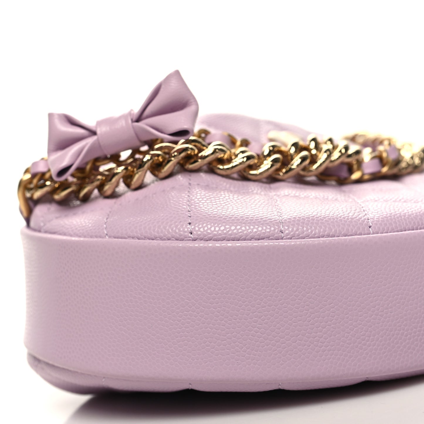 Shiny Caviar Quilted Bow Pouch Hobo Light Purple