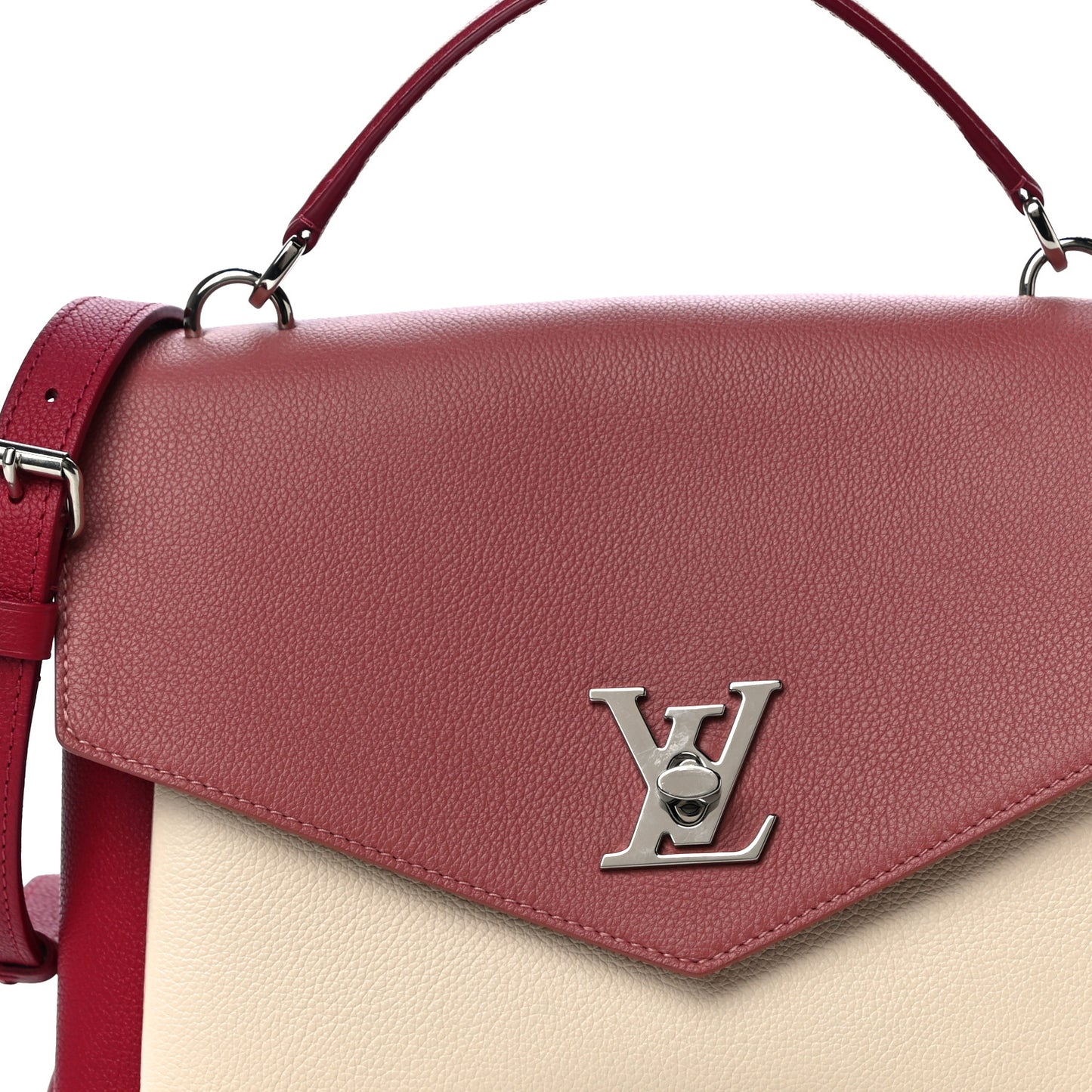 Soft Calfskin My Lockme Top Handle Rose Boudoir Lie de Vin Creme