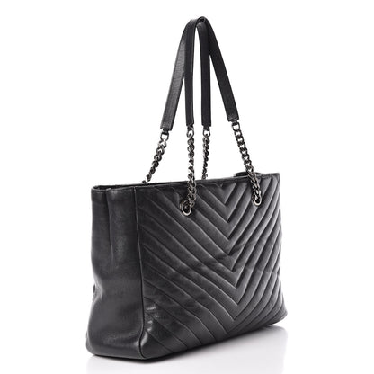 Saint Laurent Sheepskin Matelasse Chevron Large Monogram Shopping Bag Black 3 of 16