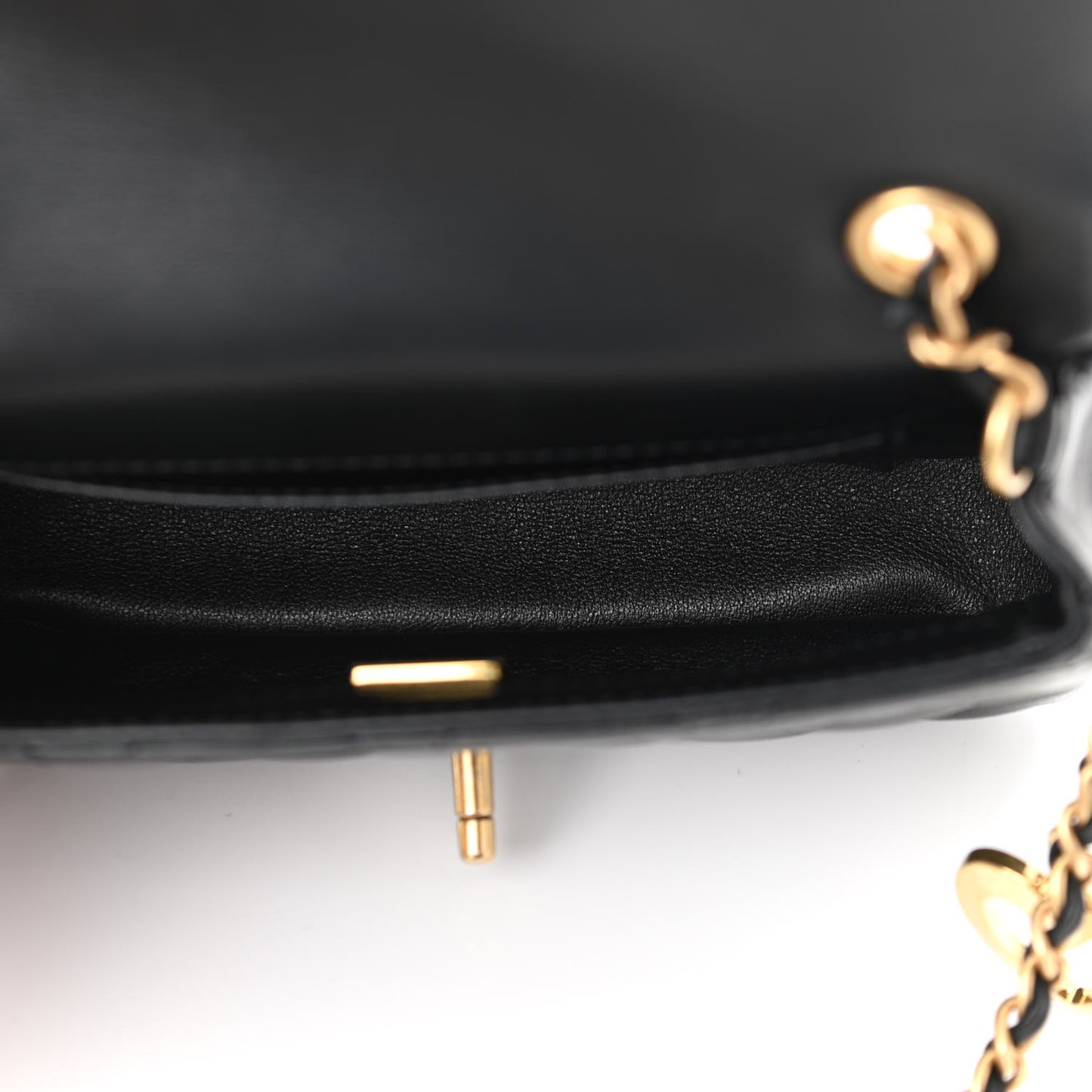 Lambskin Quilted Mini Heart Charms Flap Black