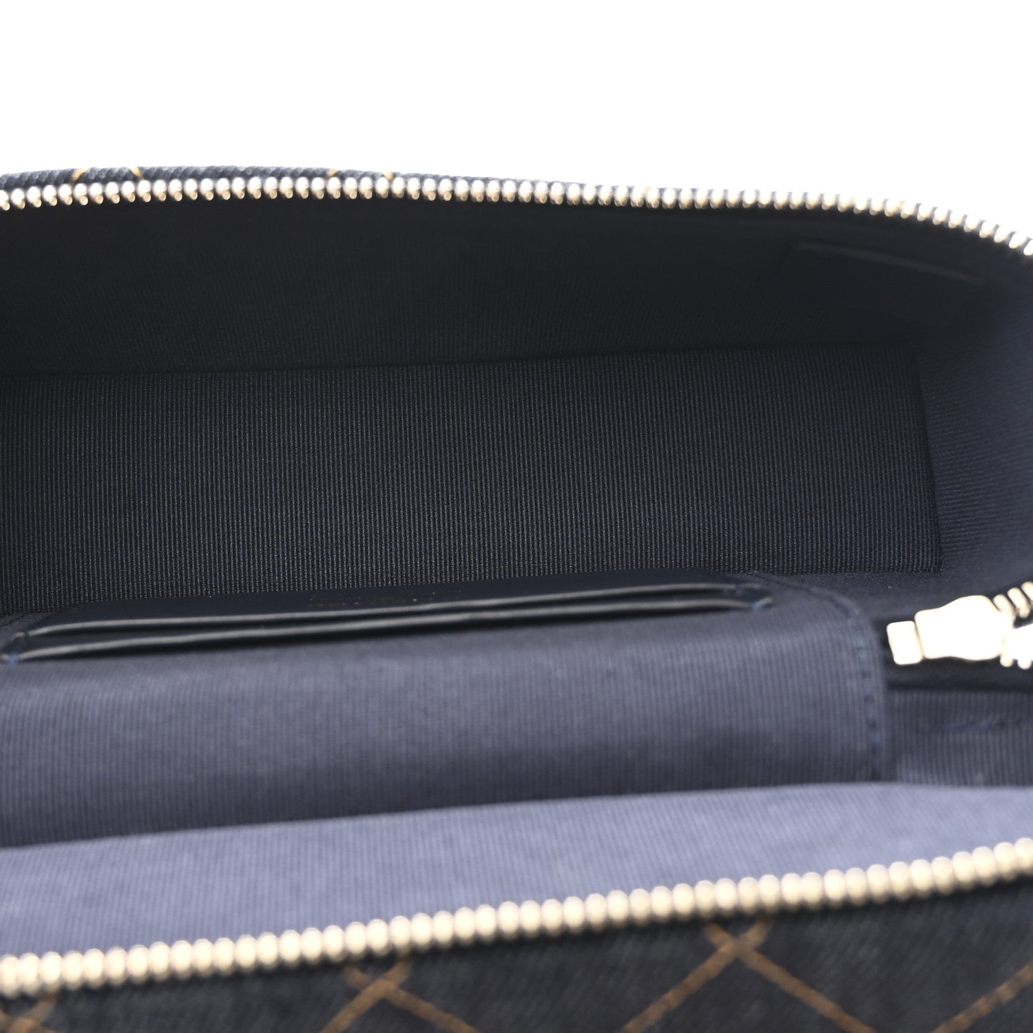 Chanel Denim Quilted Top Handle Slim Vanity Case With Chain Dark Blue Orange 5 of 11