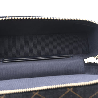 Chanel Denim Quilted Top Handle Slim Vanity Case With Chain Dark Blue Orange 5 of 11